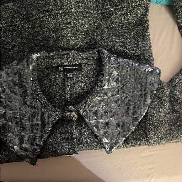 NWT Inc International Concepts Sequined Collar Button Down Jacket Size Large. - Picture 4 of 12